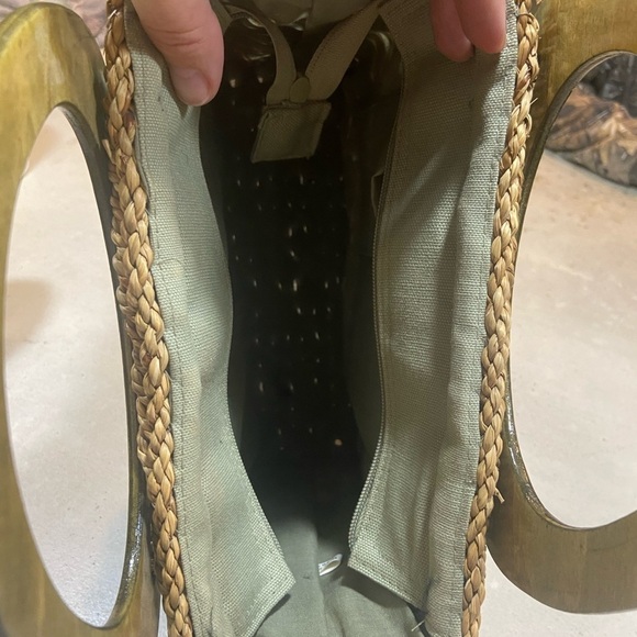 Cappelli Strawworld LIKE NEW turquoise textured straw structured bag with wood - Picture 3 of 4